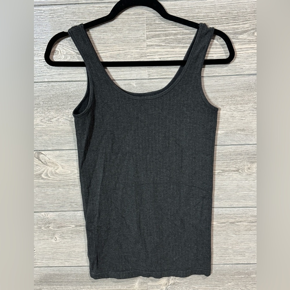 Grace & Lace Charcoal Gray Ribbed Tank Top, One-Size, Scoop Neck - Picture 3 of 5